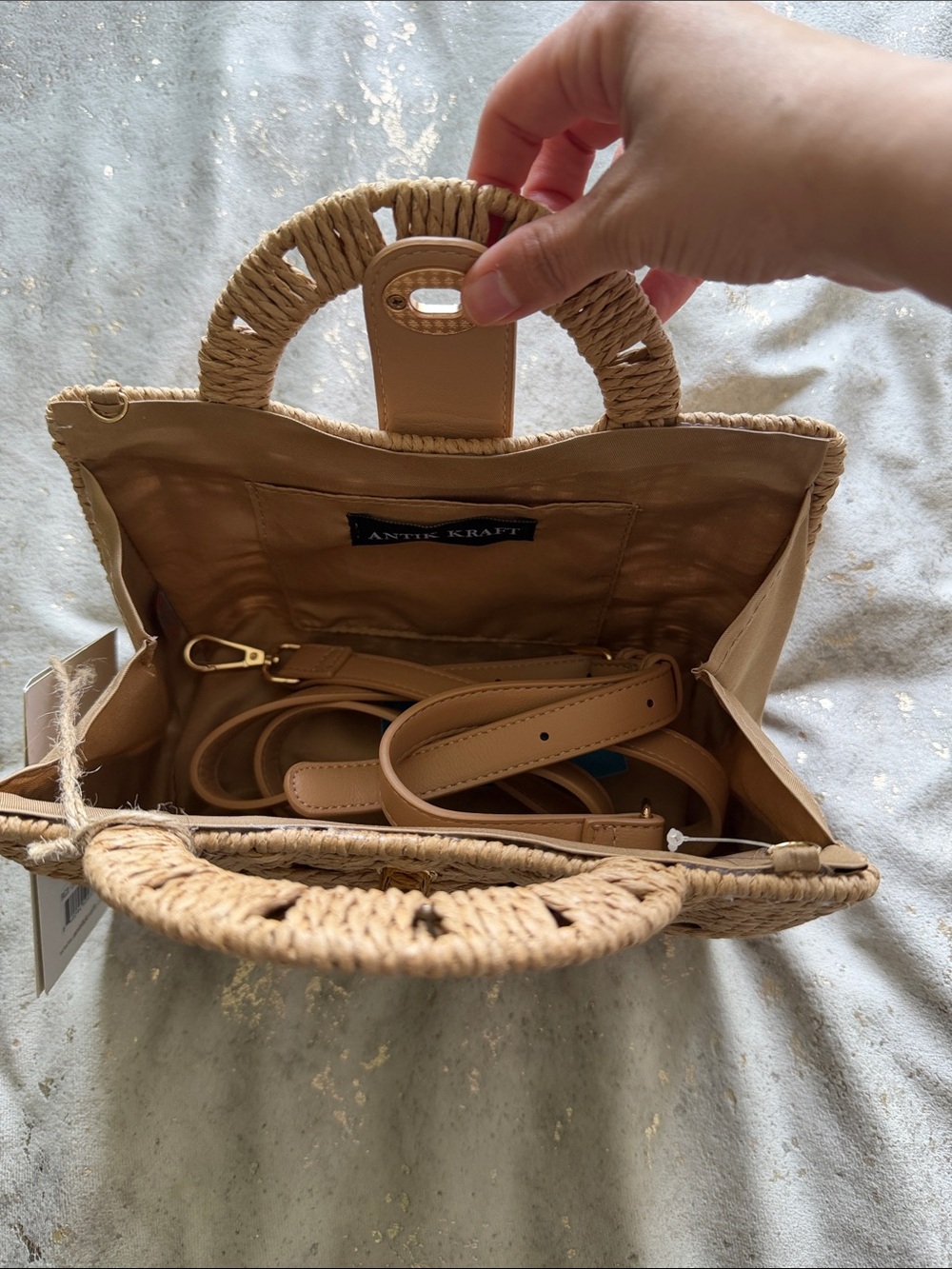 Woven Mini Top-Handle Bag in Tan - Picture 5 of 6